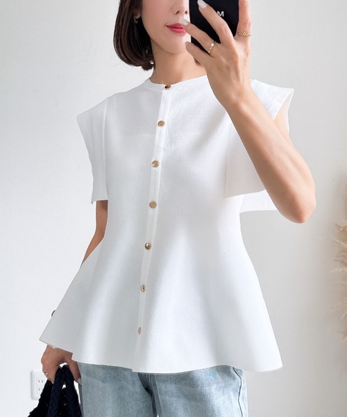 [ZOZO лимит] Square sleeve ribbed peplum knit (пуловер)