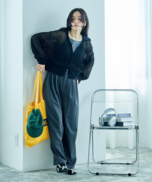 FREAK'S STORE(フリークスストア)の「変形襟付き サマーニットカーディガン/シアーニットカーディガン(カーディガン/ボレロ・レディース・オフホワイト/ブラウン/ブラック・フリ-)」の6枚目の写真