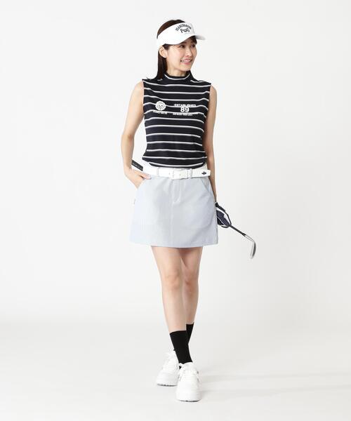 PEARLY GATES(パーリーゲイツ)の「【PEARLY GATES】ボーダーFD40/-FD100dベア擬似メッシュスリーブレスハイネックカットソー(Tシャツ/カットソー・レディース・ダークインディゴブルー・SMALL)」の4枚目の写真