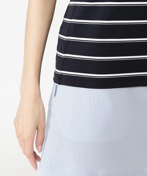 PEARLY GATES(パーリーゲイツ)の「【PEARLY GATES】ボーダーFD40/-FD100dベア擬似メッシュスリーブレスハイネックカットソー(Tシャツ/カットソー・レディース・ダークインディゴブルー・SMALL)」の11枚目の写真