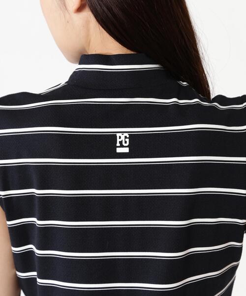 PEARLY GATES(パーリーゲイツ)の「【PEARLY GATES】ボーダーFD40/-FD100dベア擬似メッシュスリーブレスハイネックカットソー(Tシャツ/カットソー・レディース・ダークインディゴブルー・SMALL)」の12枚目の写真