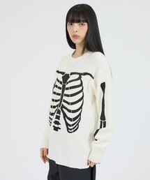 【Healthknit / ヘルスニット】サーマルニット ワッフル ボーンズプリント クルーネック長袖 / ユニセックス