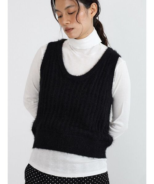 FIKA.(フィーカ)の「Shaggy knit vest(ニット/セーター・レディース・ブラック/オフホワイト・MEDIUM)」の10枚目の写真