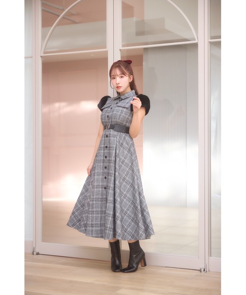 MISTREASS(ミストレアス)の「Fur Sleeve Plaid Shirt Dress(ワンピース・レディース・ブラック・FREE)」の6枚目の写真