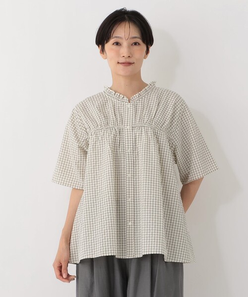 Afternoon Tea(アフタヌーンティー)の「フリルカラーブラウス チェック(シャツ/ブラウス・レディース・アイボリー・MEDIUM)」の1枚目の写真