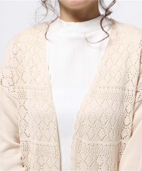 E hyphen world gallery（イーハイフンワールドギャラリー）の「フロント透かし編みロングカーディガン（カーディガン/ボレロ・レディース・キャメル/ウッド/アイボリー/ブラック・FREE）」の8枚目の写真