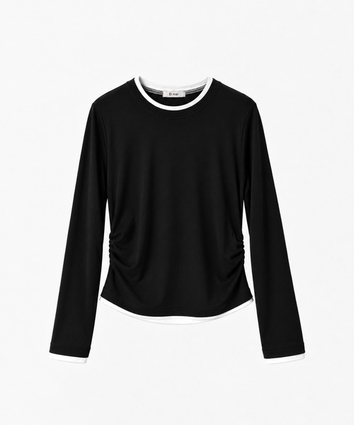 CANAL JEAN(キャナルジーン)の「El mar レイヤードサイドギャザーロンT(Tシャツ/カットソー・レディース・ブラック/ヘザーグレー・ONE SIZE)」の3枚目の写真