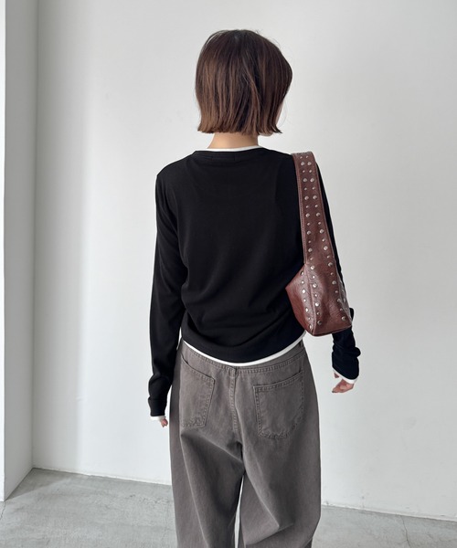CANAL JEAN(キャナルジーン)の「El mar レイヤードサイドギャザーロンT(Tシャツ/カットソー・レディース・ブラック/ヘザーグレー・ONE SIZE)」の5枚目の写真