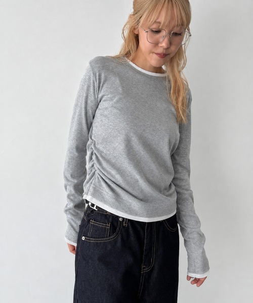 CANAL JEAN(キャナルジーン)の「El mar レイヤードサイドギャザーロンT(Tシャツ/カットソー・レディース・ブラック/ヘザーグレー・ONE SIZE)」の7枚目の写真