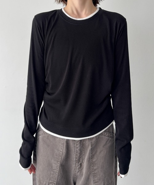 CANAL JEAN(キャナルジーン)の「El mar レイヤードサイドギャザーロンT(Tシャツ/カットソー・レディース・ブラック/ヘザーグレー・ONE SIZE)」の13枚目の写真