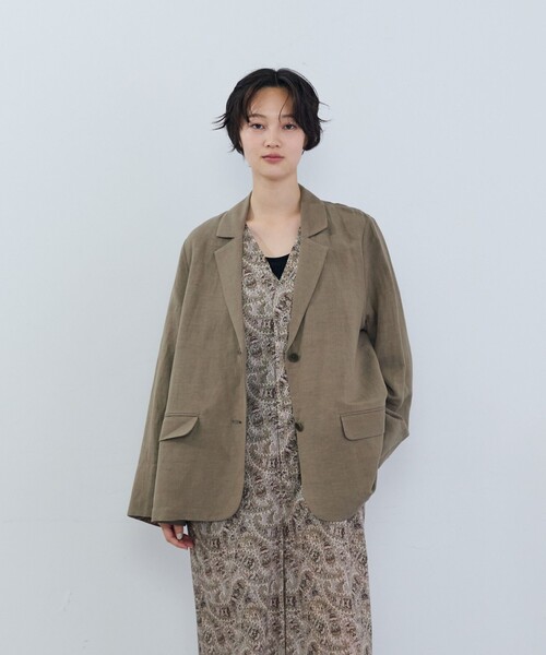 ADIEU TRISTESSE（アデュートリステス）の「リネンレーヨンジャケット（テーラードジャケット・レディース・ブラック/モカ・38）」の2枚目の写真