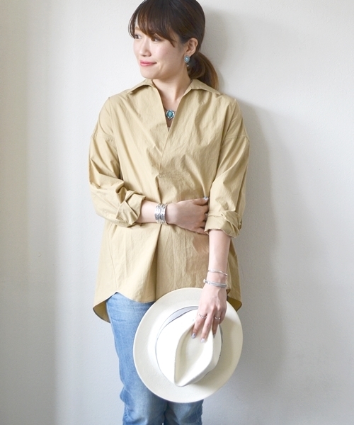 liflattie ships（リフラティ シップス）の「liflattie ships:タイプライター ビッグシャツ（シャツ/ブラウス・レディース・ホワイト/ベージュ/オリーブ・ONE SIZE）」の3枚目の写真