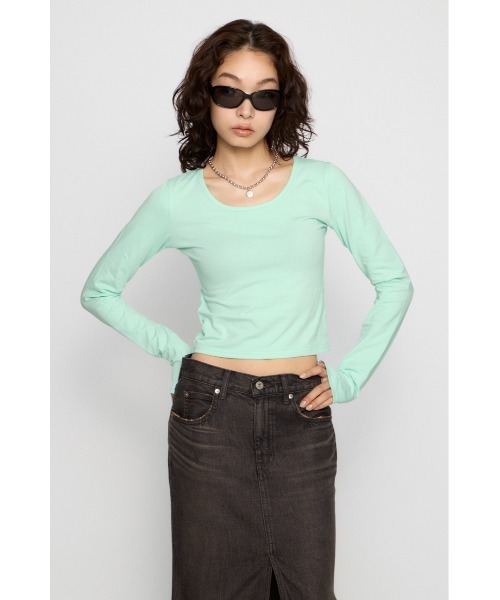 LAGUA GEM(ラグアジェム)の「BASIC USE ロングスリーブTシャツ(Tシャツ/カットソー・レディース・ブラック系その他2/杢グレー/ミント/ブラック/イエロー・FREE)」の7枚目の写真