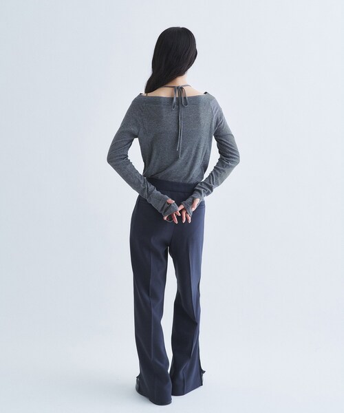 CODE A（コードエー）の「tie neck boat top（Tシャツ/カットソー・レディース・アイボリー/ブラック系2/チャコールグレー・00）」の7枚目の写真