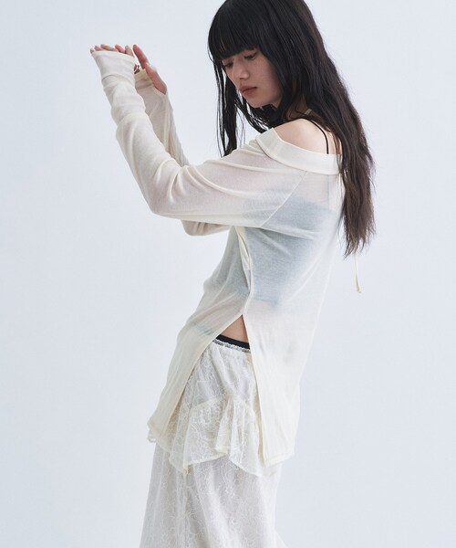 CODE A（コードエー）の「tie neck boat top（Tシャツ/カットソー・レディース・アイボリー/ブラック系2/チャコールグレー・00）」の9枚目の写真