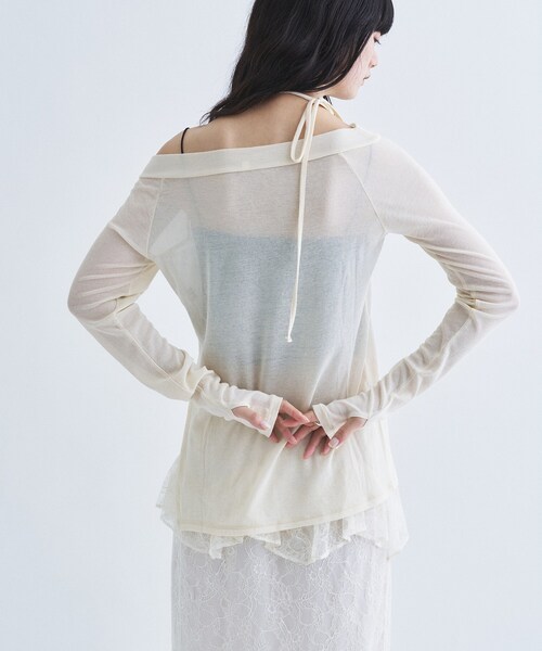 CODE A（コードエー）の「tie neck boat top（Tシャツ/カットソー・レディース・アイボリー/ブラック系2/チャコールグレー・00）」の10枚目の写真