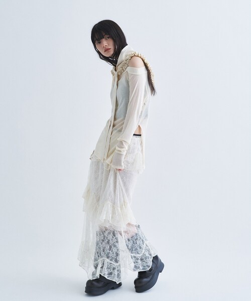 CODE A（コードエー）の「tie neck boat top（Tシャツ/カットソー・レディース・アイボリー/ブラック系2/チャコールグレー・00）」の11枚目の写真