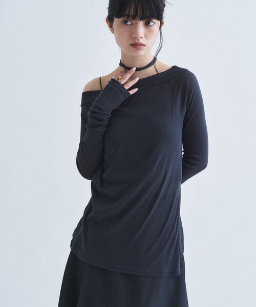 CODE A（コードエー）の「tie neck boat top（Tシャツ/カットソー・レディース・アイボリー/ブラック系2/チャコールグレー・00）」の13枚目の写真