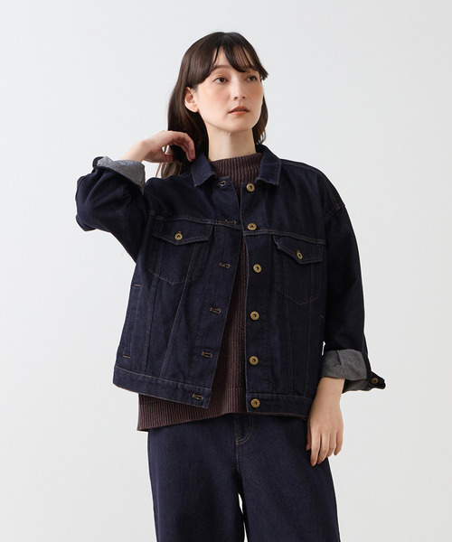 LOGEMENT DE CLAIRE（ロジュモンドクレール）の「テンセルコットンデニムジャケット（デニムジャケット・レディース・インディゴブルー/ワンウォッシュ/グレイッシュベージュ・FREE）」の3枚目の写真