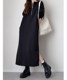 【cestmignon_mauセレクト】フロントファスナー裏毛ワンピース