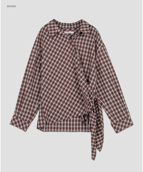 ATELIER NAIN(アトリエナイン)の「(BL-4436)ラップタイウォッシングチェックブラウス(シャツ/ブラウス・レディース・ブラウン/ネイビー・SMALL/MEDIUM)」の1枚目の写真