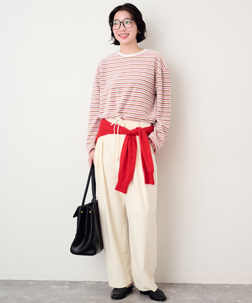 SLOBE IENA(スローブイエナ)の「ドロストベロアボーダーカットソー(Tシャツ/カットソー・レディース・パープル/ネイビー/チャコールグレー・FREE)」の4枚目の写真