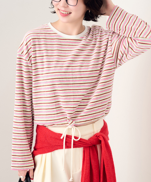 SLOBE IENA(スローブイエナ)の「ドロストベロアボーダーカットソー(Tシャツ/カットソー・レディース・パープル/ネイビー/チャコールグレー・FREE)」の7枚目の写真