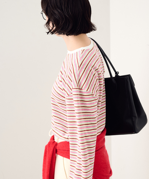 SLOBE IENA(スローブイエナ)の「ドロストベロアボーダーカットソー(Tシャツ/カットソー・レディース・パープル/ネイビー/チャコールグレー・FREE)」の8枚目の写真