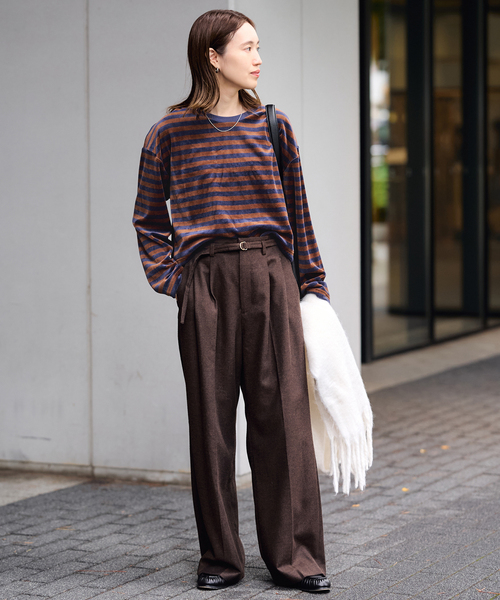 SLOBE IENA(スローブイエナ)の「ドロストベロアボーダーカットソー(Tシャツ/カットソー・レディース・パープル/ネイビー/チャコールグレー・FREE)」の9枚目の写真