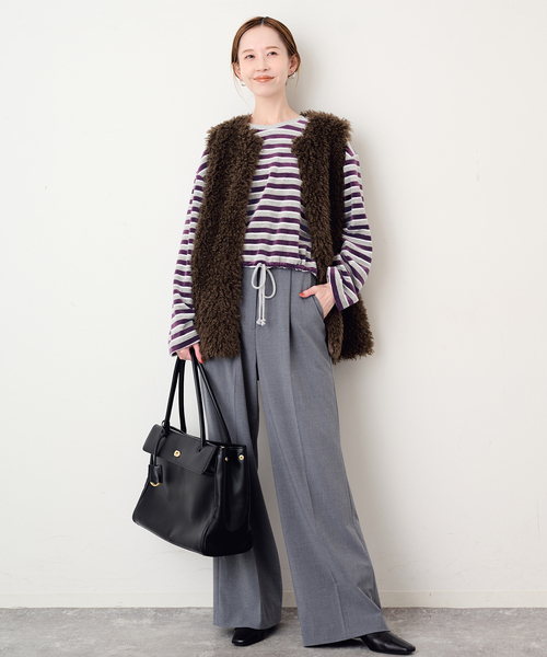 SLOBE IENA(スローブイエナ)の「ドロストベロアボーダーカットソー(Tシャツ/カットソー・レディース・パープル/ネイビー/チャコールグレー・FREE)」の17枚目の写真