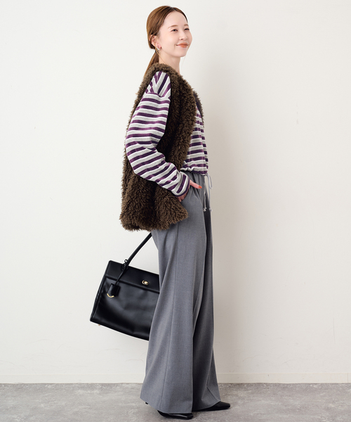 SLOBE IENA(スローブイエナ)の「ドロストベロアボーダーカットソー(Tシャツ/カットソー・レディース・パープル/ネイビー/チャコールグレー・FREE)」の18枚目の写真