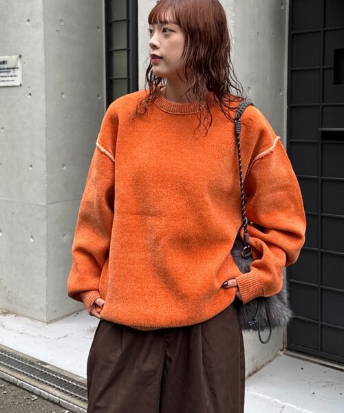 CIAOPANIC TYPY(チャオパニックティピー)の「【UNISEX】アウトリンキングモールニット/WEB限定カラーあり(ニット/セーター・メンズ・チャコールグレー/ブラウン/グレー/レッド/オフホワイト/ピンク/オレンジ・SMALL/MEDIUM/LARGE)」の7枚目の写真