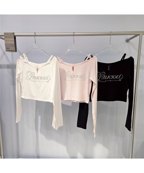 lilLilly（リルリリー）の「ストーンオフショルトップス(LILICIOUS by lilLilly)（Tシャツ/カットソー・レディース・ブラック/ホワイト・FREE）」の3枚目の写真