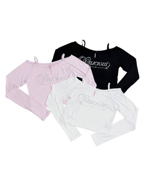 lilLilly（リルリリー）の「ストーンオフショルトップス(LILICIOUS by lilLilly)（Tシャツ/カットソー・レディース・ブラック/ホワイト・FREE）」の5枚目の写真
