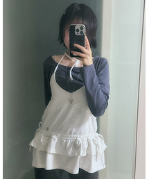 DOUBLE FRILL HALTER NECK SLEEVELESS(DOT IVORY)