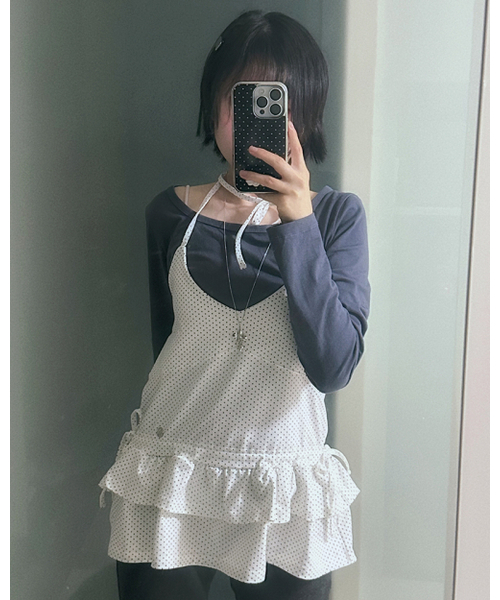 HAVISM(ヘビズム)の「DOUBLE FRILL HALTER NECK SLEEVELESS(DOT IVORY)(Tシャツ/カットソー・レディース・その他・FREE)」の1枚目の写真