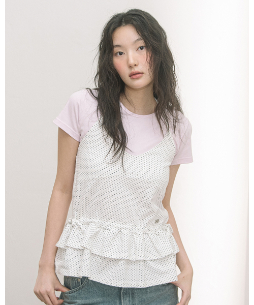 HAVISM(ヘビズム)の「DOUBLE FRILL HALTER NECK SLEEVELESS(DOT IVORY)(Tシャツ/カットソー・レディース・その他・FREE)」の2枚目の写真