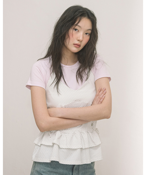 HAVISM(ヘビズム)の「DOUBLE FRILL HALTER NECK SLEEVELESS(DOT IVORY)(Tシャツ/カットソー・レディース・その他・FREE)」の3枚目の写真