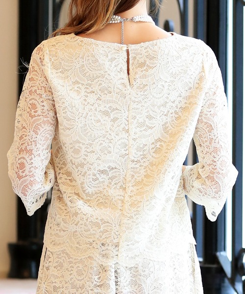 DRESS LAB（ドレスラボ）の「【結婚式/オケージョンドレス】総レーストップス＆パンツ セットアップドレス 2点セット（パンツドレス・レディース・ブラック/ネイビー/シャンパン・M/S/L）」の7枚目の写真