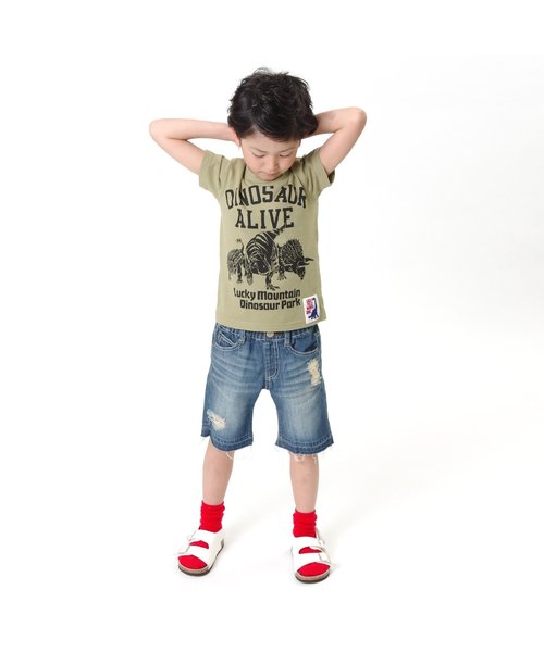 F.O.KIDS（エフオーキッズ）の「グランジデニムハーフパンツ 5分丈（デニムパンツ・キッズ・サックスブルー/ブルー・100/120/95/80/90/110/140/130）」の5枚目の写真