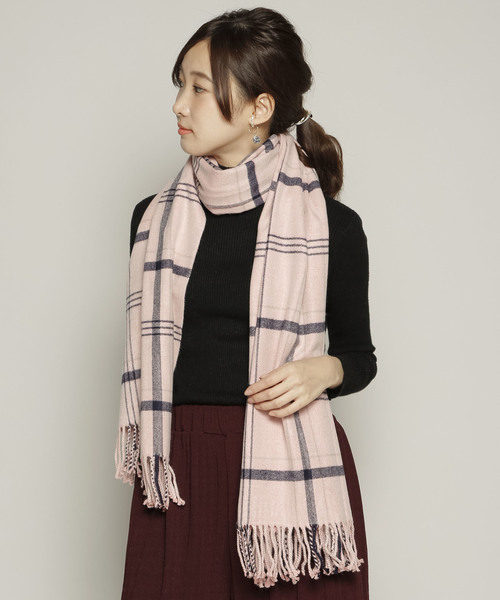 PLAIN CLOTHING（プレーンクロージング）の「オーバーチェック大判ストール【PLAIN CLOTHING】（ストール/ショール・レディース・ピンク/グレー/ベージュ/ネイビー/ブルー・FREE）」の10枚目の写真