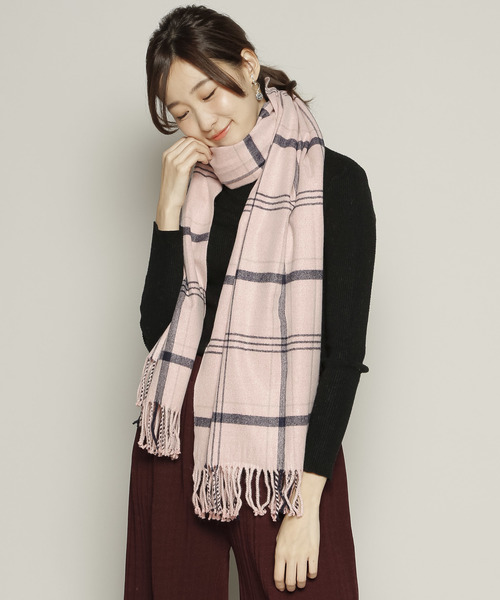 PLAIN CLOTHING（プレーンクロージング）の「オーバーチェック大判ストール【PLAIN CLOTHING】（ストール/ショール・レディース・ピンク/グレー/ベージュ/ネイビー/ブルー・FREE）」の9枚目の写真