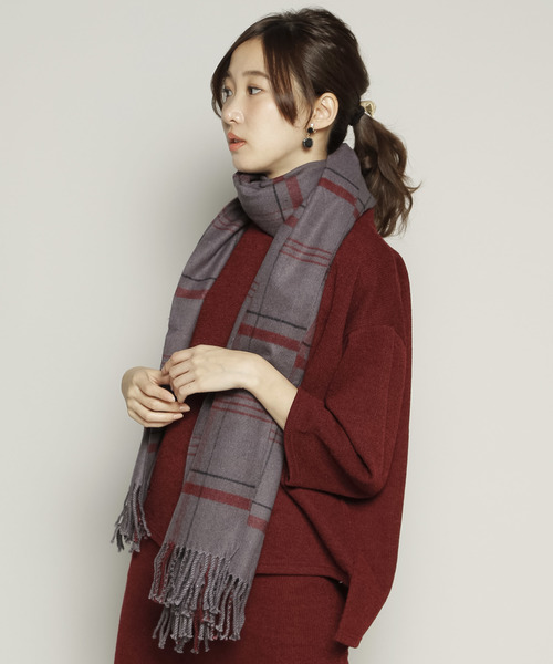 PLAIN CLOTHING（プレーンクロージング）の「オーバーチェック大判ストール【PLAIN CLOTHING】（ストール/ショール・レディース・ピンク/グレー/ベージュ/ネイビー/ブルー・FREE）」の13枚目の写真