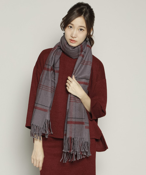 PLAIN CLOTHING（プレーンクロージング）の「オーバーチェック大判ストール【PLAIN CLOTHING】（ストール/ショール・レディース・ピンク/グレー/ベージュ/ネイビー/ブルー・FREE）」の12枚目の写真