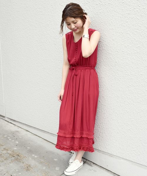 Khaju（カージュ）の「Khaju:レースフリンジワンピース◇◇◇（ワンピース・レディース・オフホワイト/ブラック/レッド・ONE SIZE）」の13枚目の写真