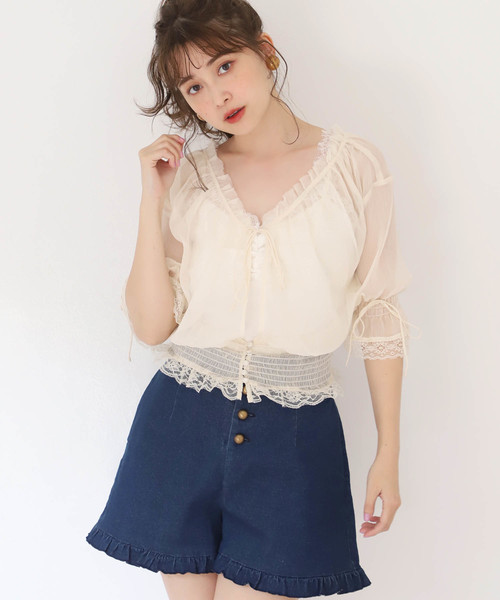 one after another NICE CLAUP（ワンアフターアナザーナイスクラップ）の「フリルOTONAショートパンツ（その他パンツ・レディース・ブラック/ブルーグレー/ライトベージュ/ブルー・FREE）」の9枚目の写真