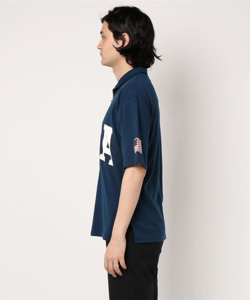 STYLEBLOCK(スタイルブロック)の「星条旗USAロゴプリントビッグシルエットハーフジップアップ半袖Tシャツ(Tシャツ/カットソー・メンズ・レッド/ブラック/ネイビー/オフホワイト・L/M)」の5枚目の写真