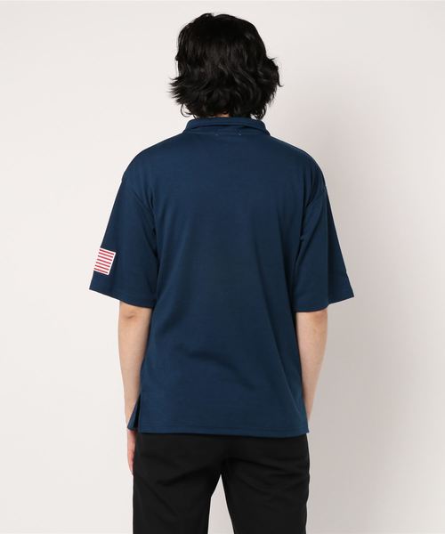 STYLEBLOCK(スタイルブロック)の「星条旗USAロゴプリントビッグシルエットハーフジップアップ半袖Tシャツ(Tシャツ/カットソー・メンズ・レッド/ブラック/ネイビー/オフホワイト・L/M)」の6枚目の写真