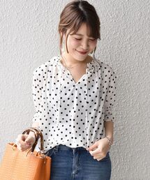 SHIPS | 【手洗い可能】ドットフリルブラウス5分袖◇(シャツ/ブラウス)
