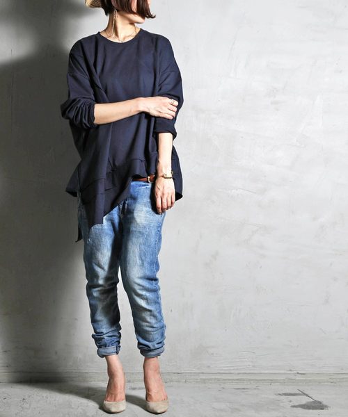 antiqua（アンティカ）の「裏毛変形トップス（スウェット・レディース・ネイビー/グレー・M/L）」の12枚目の写真